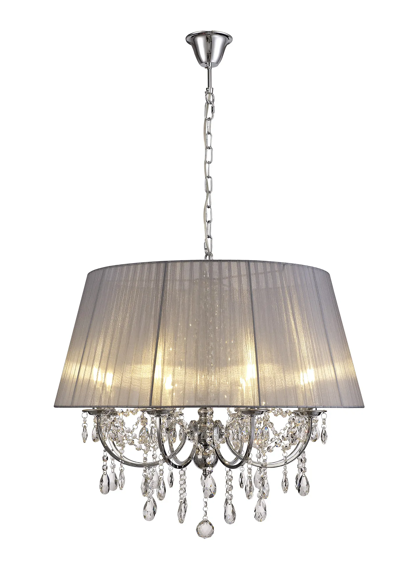 Olivia Polished Chrome-Grey Crystal Ceiling Lights Diyas Shaded Crystal Fittings